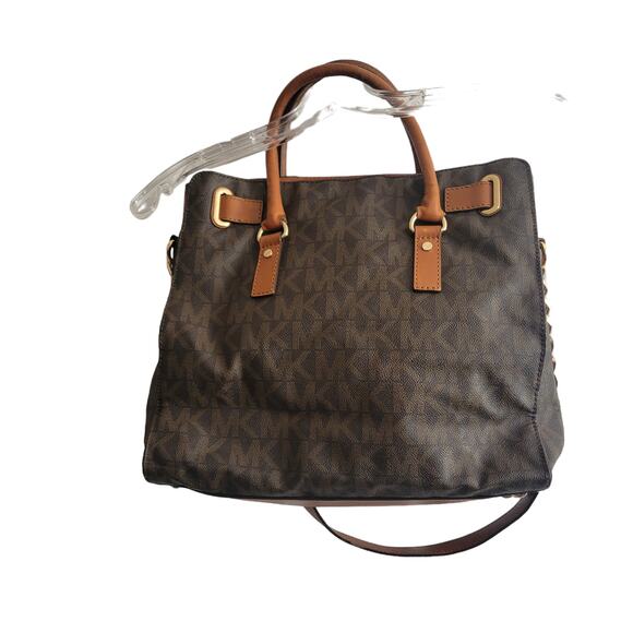 Michael Kors Signature Shoulder Bag Brown with Gold Trim Striking Large - Picture 3 of 13